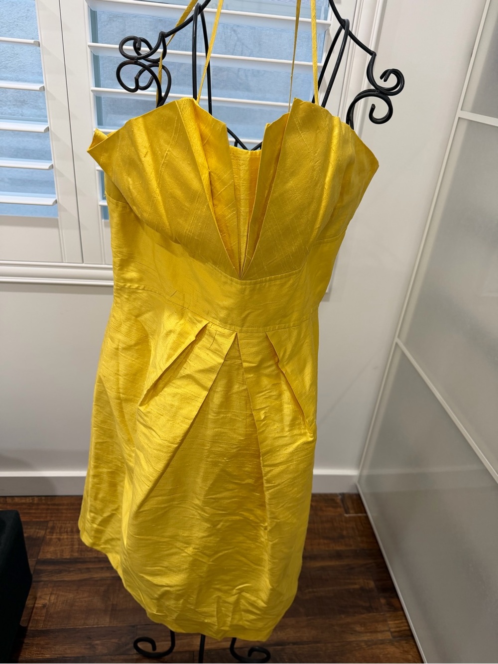 Strapless Yellow Pleated Cocktail Dress